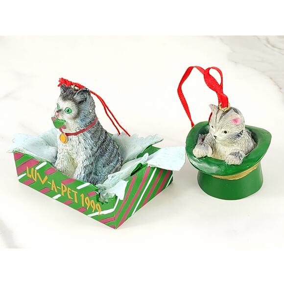 Cat Kitten Lovers Christmas Ornaments 2 1/2" Luv A Pet Holidays 1999 x2 - Picture 4 of 14